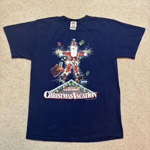 Vtg National Lampoon's Christmas Vacation Shirt Medium Navy Santa Graphic Tee 07